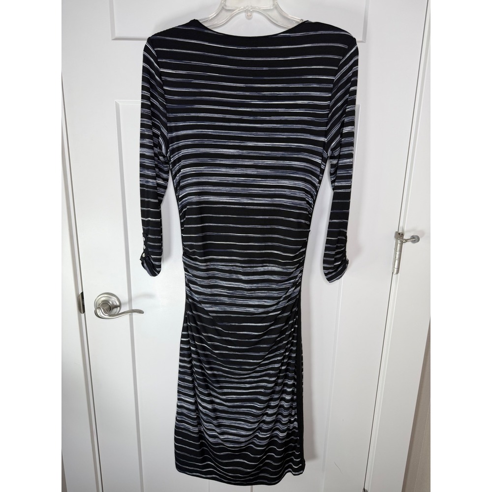 White House Black Market Striped Ruched Sheath Dress Black White Square Neck S - Picture 8 of 8